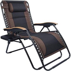 luckyberry deluxe oversized padded zero gravity chair xl brown black cup holder lounge patio chairs outdoor yard beach support 350lbs, (brown)