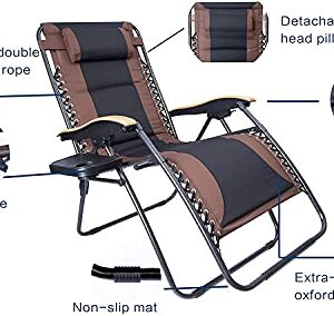 LUCKYBERRY Deluxe Oversized Padded Zero Gravity Chair XL Brown Black Cup Holder Lounge Patio Chairs Outdoor Yard Beach Support 350lbs, (Brown)