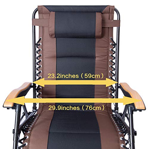 LUCKYBERRY Deluxe Oversized Padded Zero Gravity Chair XL Brown Black Cup Holder Lounge Patio Chairs Outdoor Yard Beach Support 350lbs, (Brown)