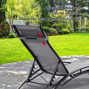 2PCS Set Lounges Outdoor Lounge Chair Lounger Recliner Chair for Patio Lawn Beach Pool Side Sunbathing (Gray)