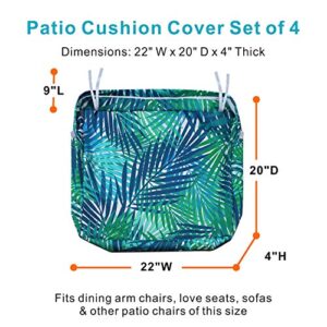 NettyPro Outdoor Cushion Slipcovers Waterproof 4 Pack Patio Chair Seat Cushion Covers with Zipper and Tie, 22 x 20 x 4 Inch, Replacement Cover Only