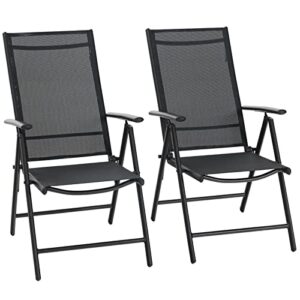 sophia & william patio sling dining chairs set of 2 foldable and portable, outdoor high back folding textilinene chairs 7 levels adjustable for porch poolside balcony backyard, black