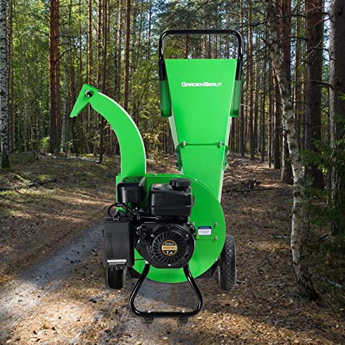 GARDENBEAUT S1 Wood Chipper Shredder Mulcher 7 HP 212cc Heavy Duty Engine Gas Powered 3 inch Max Wood Diameter Capacity 20:1 Reduction Ratio 1-Year Warranty After Product Registration