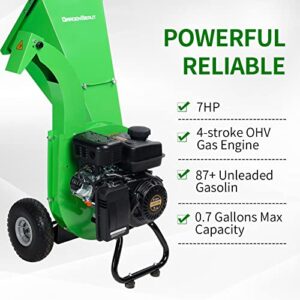 GARDENBEAUT S1 Wood Chipper Shredder Mulcher 7 HP 212cc Heavy Duty Engine Gas Powered 3 inch Max Wood Diameter Capacity 20:1 Reduction Ratio 1-Year Warranty After Product Registration