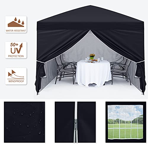 MASTERCANOPY Pop Up Canopy Tent 10x10 with Church Window Sidewalls, Black