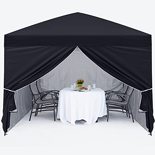 MASTERCANOPY Pop Up Canopy Tent 10x10 with Church Window Sidewalls, Black