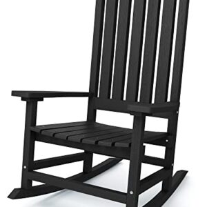 SERWALL Patio Rocking Chair, Oversized Porch Rocker for Adults, All Weather Resistant Rocking Chair for Patio Lawn Garden, Black