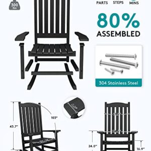 SERWALL Patio Rocking Chair, Oversized Porch Rocker for Adults, All Weather Resistant Rocking Chair for Patio Lawn Garden, Black