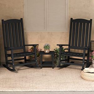 SERWALL Patio Rocking Chair, Oversized Porch Rocker for Adults, All Weather Resistant Rocking Chair for Patio Lawn Garden, Black