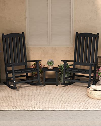 SERWALL Patio Rocking Chair, Oversized Porch Rocker for Adults, All Weather Resistant Rocking Chair for Patio Lawn Garden, Black