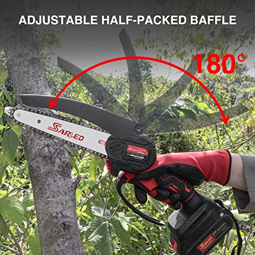 Mini Chainsaw 6 Inch Cordless,SARRED 6 Inch Cordless Brushless Small Electric Portable Chainsaw Handheld Rechargeable Battery Chainsaw with 2 Batteries 3 Chains for Gardening Tree Branch Trimming