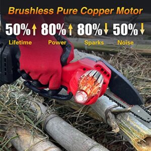 Mini Chainsaw 6 Inch Cordless,SARRED 6 Inch Cordless Brushless Small Electric Portable Chainsaw Handheld Rechargeable Battery Chainsaw with 2 Batteries 3 Chains for Gardening Tree Branch Trimming