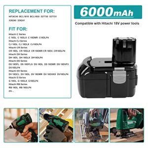 [2Pack] 18V 6.0Ah! High-Output Battery for Hitachi Power Tools BCL1815 BCL1820 BCL1825 BCL1830 BCL1840 EBM1830 327730 327731 Li-ion 18-Volt Battery