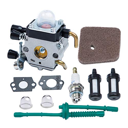 HOODELL Adjustable FS55 Carburetor, Easy-Start FS 55 Carb with Rebuild Kit, Premium FS55R FS45 Carburetor for ZAMA STIHL String Hedge Trimmer Weed Eater Parts with Fuel Line Kit