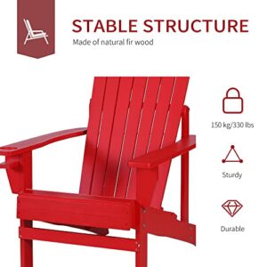 Outsunny Wooden Adirondack Chair, Outdoor Patio Lawn Chair with Cup Holder, Weather Resistant Lawn Furniture, Classic Lounge for Deck, Garden, Backyard, Fire Pit, Red