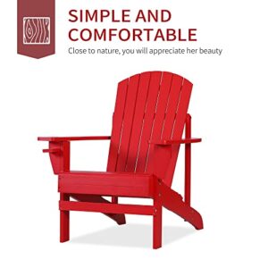 Outsunny Wooden Adirondack Chair, Outdoor Patio Lawn Chair with Cup Holder, Weather Resistant Lawn Furniture, Classic Lounge for Deck, Garden, Backyard, Fire Pit, Red