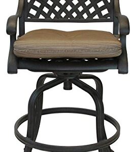 Nassau Outdoor Patio 4 Swivel Barstools 30" High Cast Aluminum Dark Bronze, Walnut Cushions