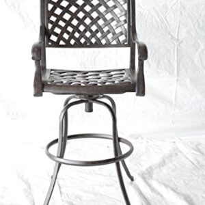 Nassau Outdoor Patio 4 Swivel Barstools 30" High Cast Aluminum Dark Bronze, Walnut Cushions