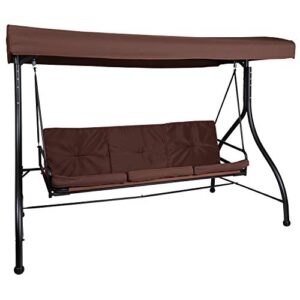 flash furniture tellis 3-seat outdoor steel converting patio swing canopy hammock with cushions / outdoor swing bed (brown)