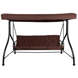 Flash Furniture Tellis 3-Seat Outdoor Steel Converting Patio Swing Canopy Hammock with Cushions / Outdoor Swing Bed (Brown)