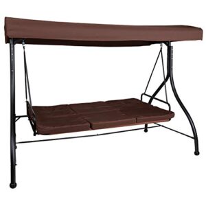 Flash Furniture Tellis 3-Seat Outdoor Steel Converting Patio Swing Canopy Hammock with Cushions / Outdoor Swing Bed (Brown)