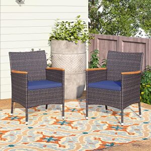 PHI VILLA 35" Rattan Patio Dining Chairs, Outdoor Furniture Wicker Dining Chairs with Removable Cushions Perfect for Backyard, Bistro, Garden, 2pcs, Black