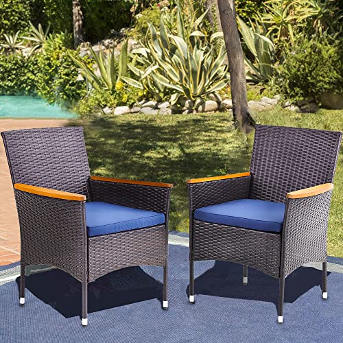 PHI VILLA 35" Rattan Patio Dining Chairs, Outdoor Furniture Wicker Dining Chairs with Removable Cushions Perfect for Backyard, Bistro, Garden, 2pcs, Black