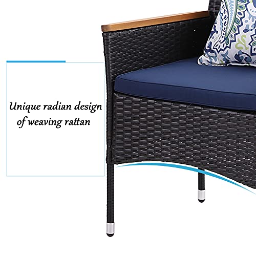 PHI VILLA 35" Rattan Patio Dining Chairs, Outdoor Furniture Wicker Dining Chairs with Removable Cushions Perfect for Backyard, Bistro, Garden, 2pcs, Black