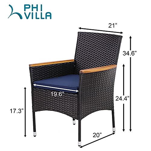 PHI VILLA 35" Rattan Patio Dining Chairs, Outdoor Furniture Wicker Dining Chairs with Removable Cushions Perfect for Backyard, Bistro, Garden, 2pcs, Black