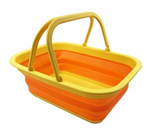 sammart 9.2l (2.37gallon) collapsible tub with handle – portable outdoor picnic basket/crater – foldable shopping bag – space saving storage container (yellow/carrot)
