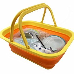 SAMMART 9.2L (2.37Gallon) Collapsible Tub with Handle - Portable Outdoor Picnic Basket/Crater - Foldable Shopping Bag - Space Saving Storage Container (Yellow/Carrot)