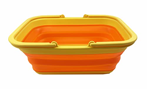 SAMMART 9.2L (2.37Gallon) Collapsible Tub with Handle - Portable Outdoor Picnic Basket/Crater - Foldable Shopping Bag - Space Saving Storage Container (Yellow/Carrot)