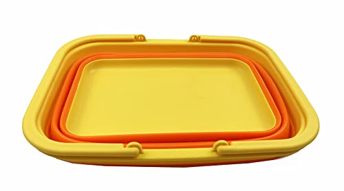 SAMMART 9.2L (2.37Gallon) Collapsible Tub with Handle - Portable Outdoor Picnic Basket/Crater - Foldable Shopping Bag - Space Saving Storage Container (Yellow/Carrot)