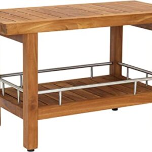 AquaTeak Patented 30" Spa Teak & Stainless Shower Bench with Shelf