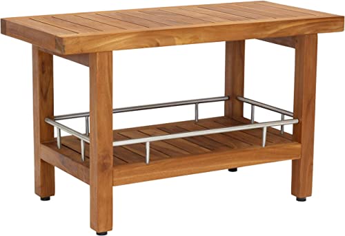 AquaTeak Patented 30" Spa Teak & Stainless Shower Bench with Shelf