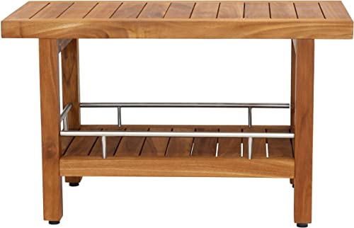 AquaTeak Patented 30" Spa Teak & Stainless Shower Bench with Shelf