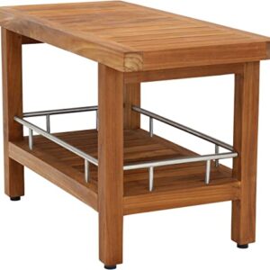 AquaTeak Patented 30" Spa Teak & Stainless Shower Bench with Shelf