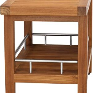 AquaTeak Patented 30" Spa Teak & Stainless Shower Bench with Shelf