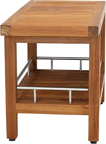 AquaTeak Patented 30" Spa Teak & Stainless Shower Bench with Shelf