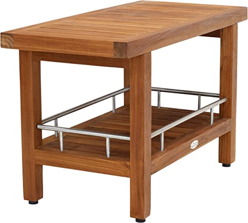 AquaTeak Patented 30" Spa Teak & Stainless Shower Bench with Shelf