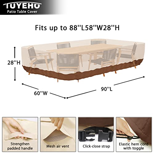 Tuyeho Patio Furniture Set Cover 90 x 60 x 28 inch, Heavy Duty Oxford Fabric Outdoor Dining Set Cover, Waterproof & Weather Resistant, for Your Outdoor Rectangular Table and Chairs (Beige & Brown)