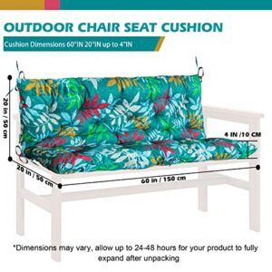 Swing Cushion Replacement, Thick Garden Bench Seat Cushion with Backrest, Sofa Seat Cushion Cover, Waterproof Mattress for Indoor Outdoor Bench for 2-3 Seater (Green Flower, 40 x 60 inch)
