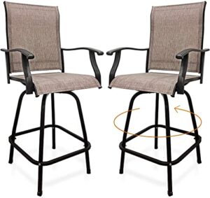 baniromay swivel bar stools all-weather patio furniture, 2 pack textilene patio bar chairs with metal frame, for bistro lawn, garden, backyard