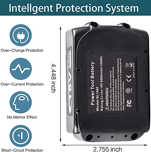 Gamrombo 2Packs Upgraded to 6.0Ah 18V BL1860B Li-ion Replacement Battery Compatible with Makita 18V Battery BL1815 BL1830 BL1835 BL1840 BL1850 BL1860 LXT400 194205-3 Fit Cordless Power Tools