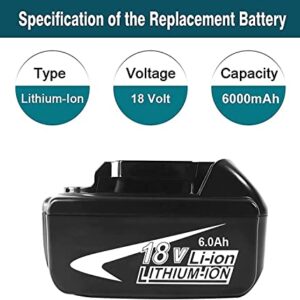 Gamrombo 2Packs Upgraded to 6.0Ah 18V BL1860B Li-ion Replacement Battery Compatible with Makita 18V Battery BL1815 BL1830 BL1835 BL1840 BL1850 BL1860 LXT400 194205-3 Fit Cordless Power Tools