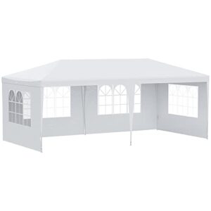 outsunny large 10′ x 20′ gazebo canopy party tent with 4 removable window side walls,wedding, picnic outdoor events-white