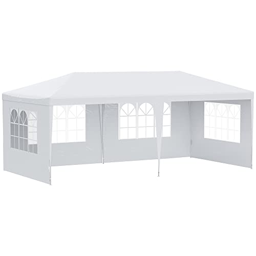 Outsunny Large 10' x 20' Gazebo Canopy Party Tent with 4 Removable Window Side Walls,Wedding, Picnic Outdoor Events-White