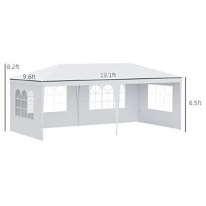 Outsunny Large 10' x 20' Gazebo Canopy Party Tent with 4 Removable Window Side Walls,Wedding, Picnic Outdoor Events-White