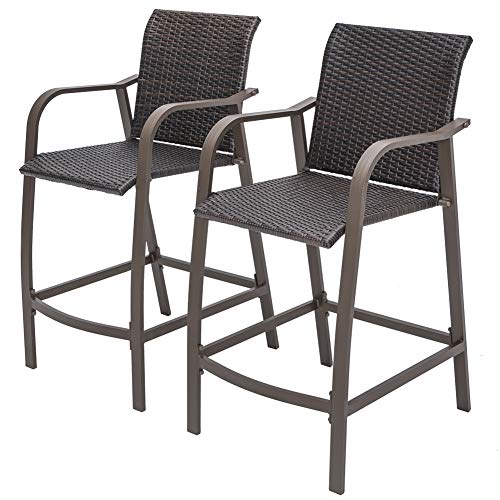Crestlive Products Aluminum Patio Bar Stools Outdoor Wicker Bar Chairs, All Weather Backyard Furniture in Antique Brown Finish for Pool, Garden, Deck, Indoor, 2 PCS Set (Brown)