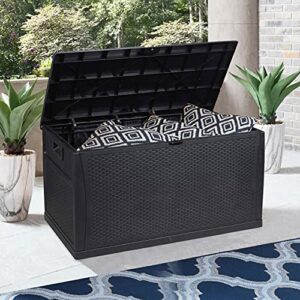 hyd-parts outdoor deck box waterproof, patio storage bench 120 gallon, resin storage container for patio cushions and gardening tool